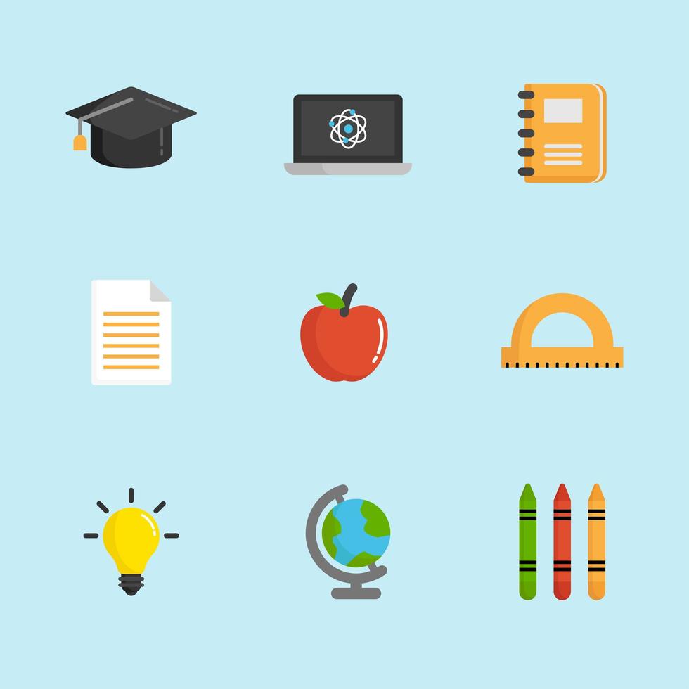 conjunto de iconos de educación plana vector