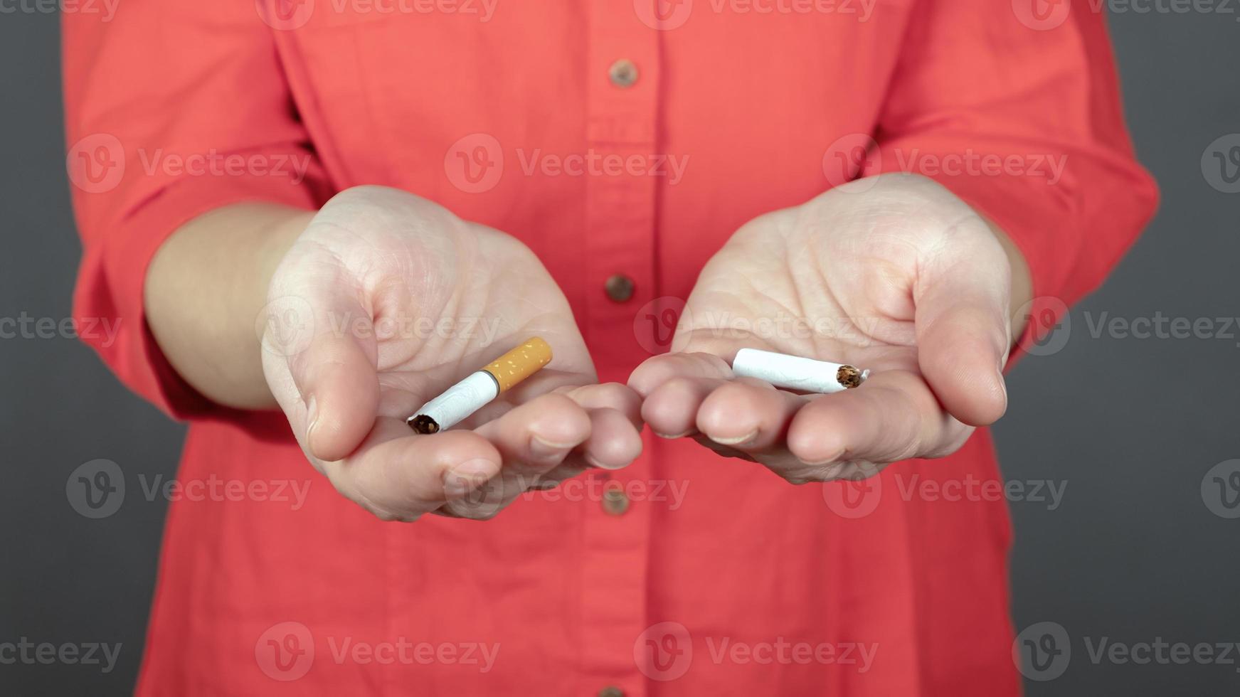 Broken cigarettes in hands photo