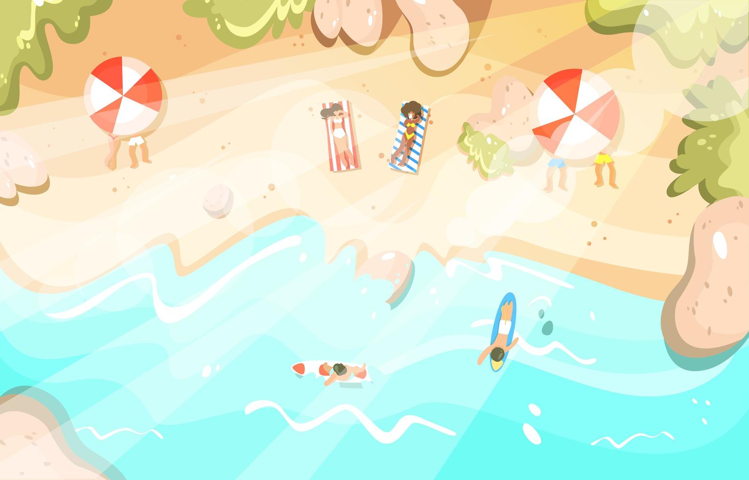 Summer Vacation People Relaxing on the Beach vector