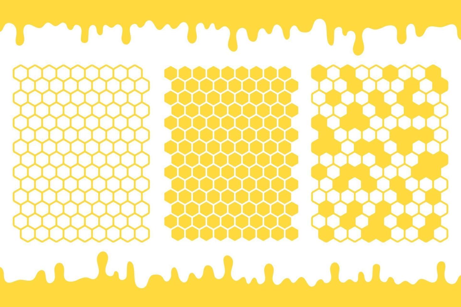 Yellow hexagonal honeycomb grid vector with honey dripping on the ground