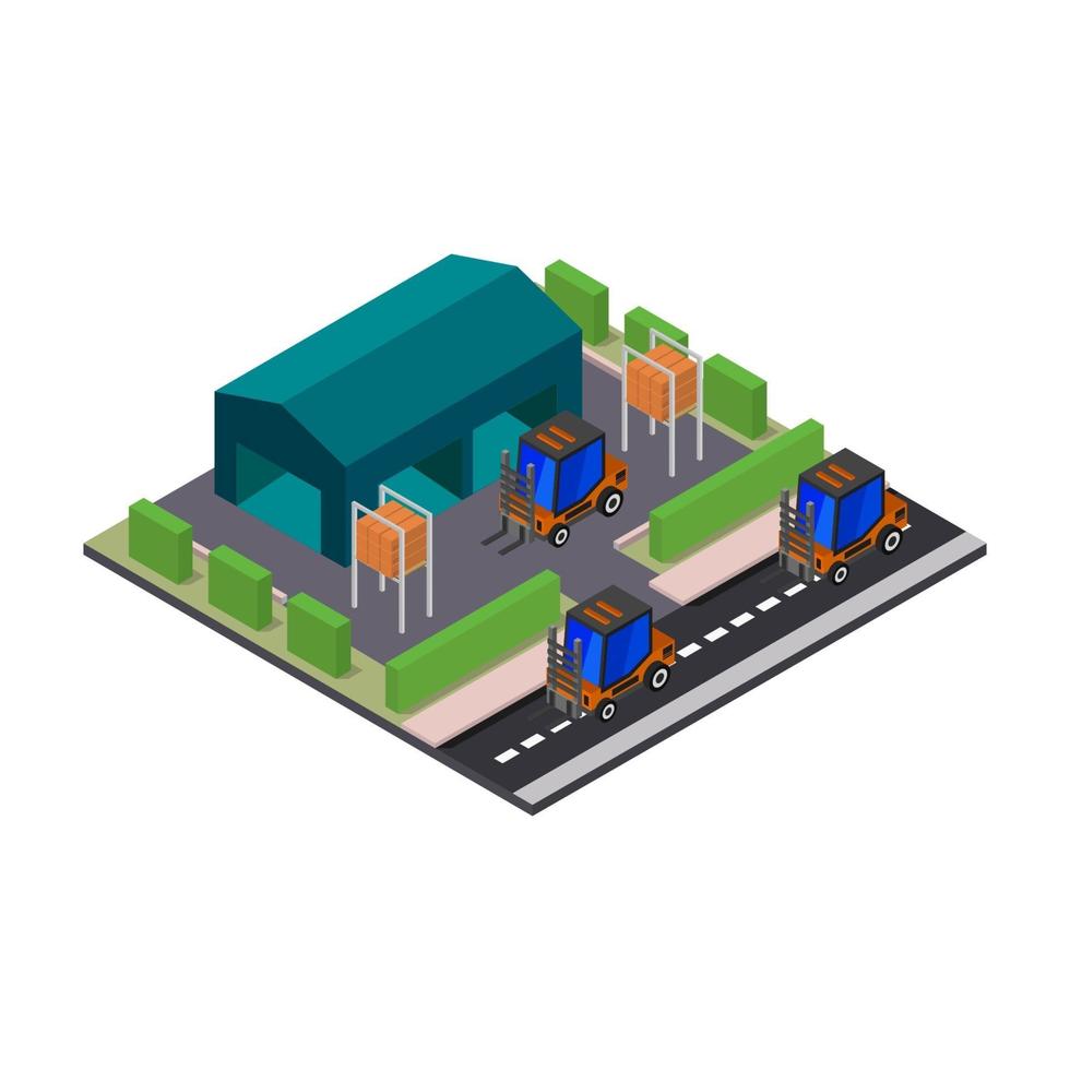 Isometric Warehouse On White Background vector