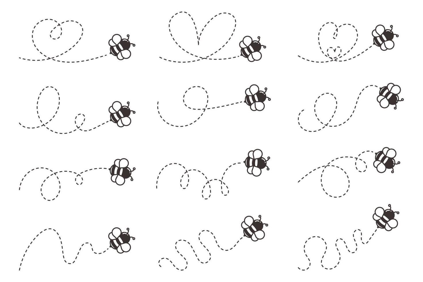 Bee flying path set vector