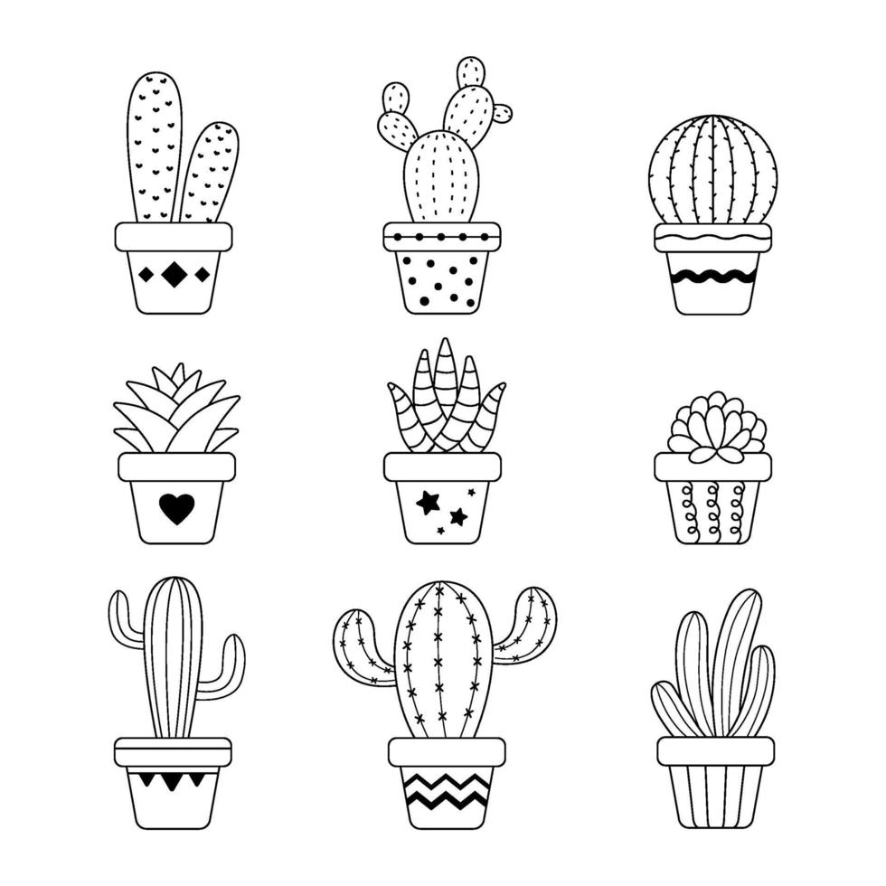 conjunto de cactus en maceta vector