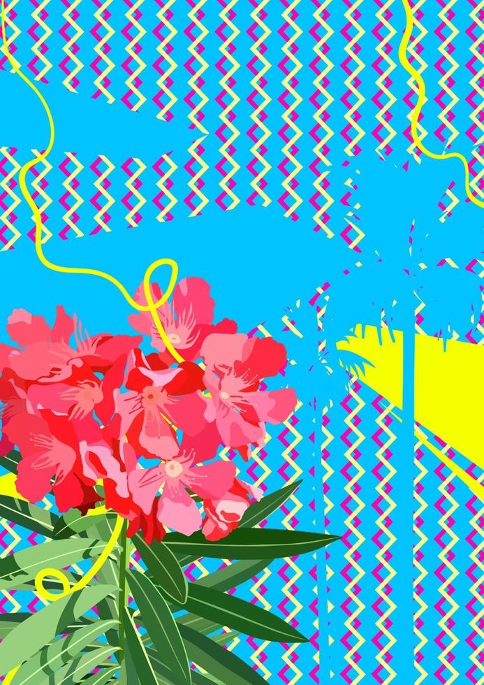 flower and tropical plant on 80's graphic element vector