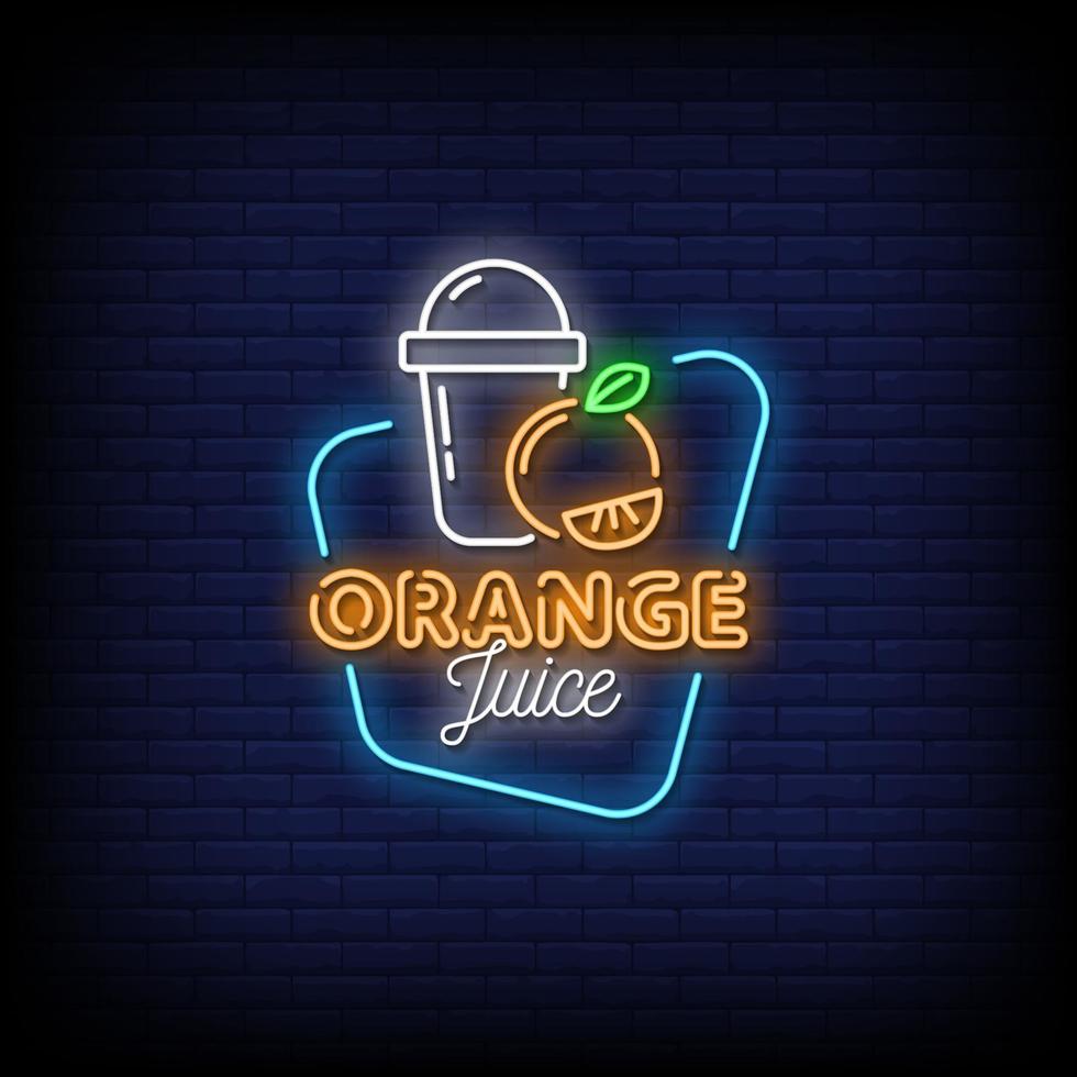 vector de texto de estilo de letreros de neón de jugo de naranja