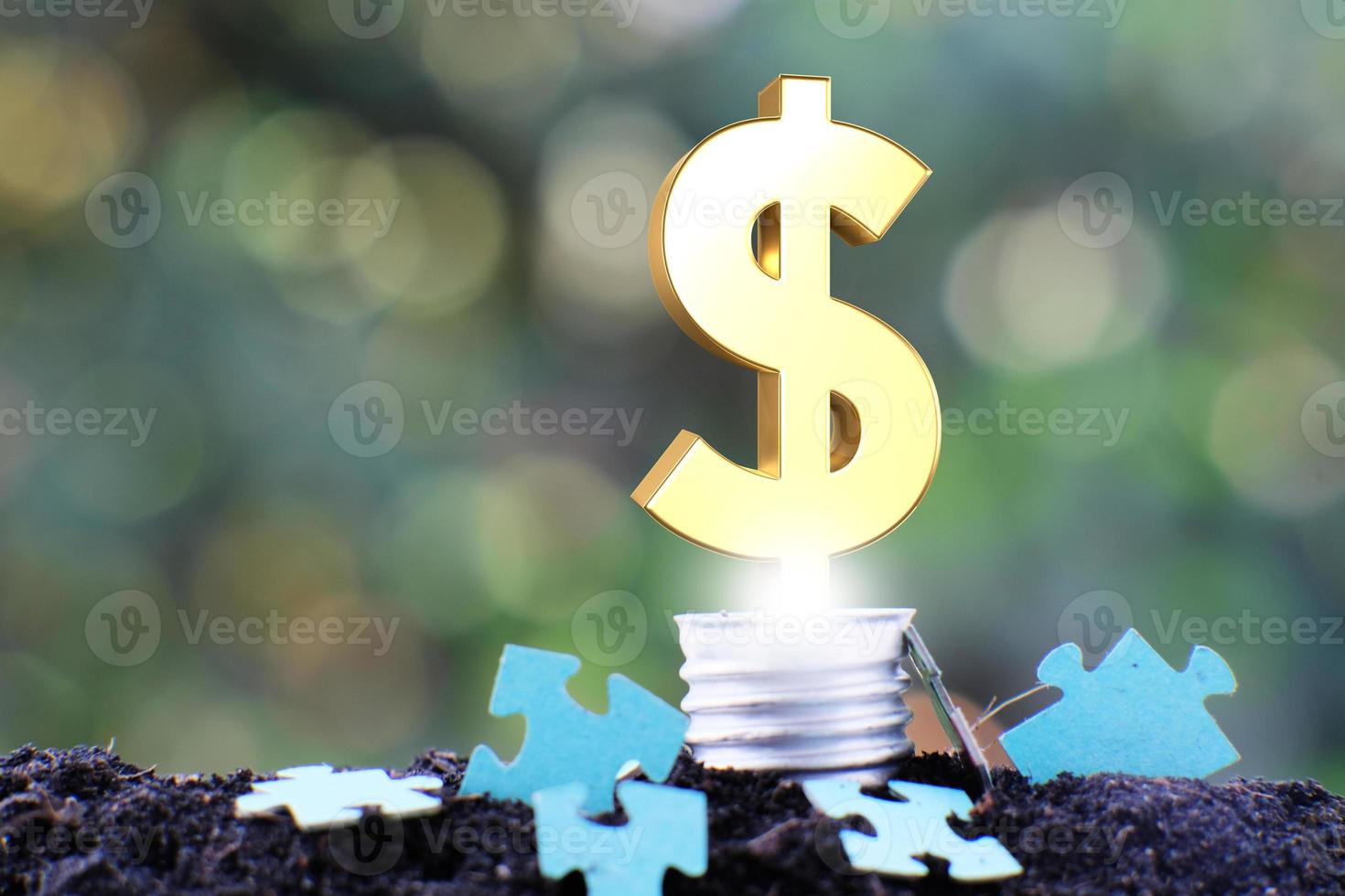 Energy saving light bulb and business or finance money concept photo