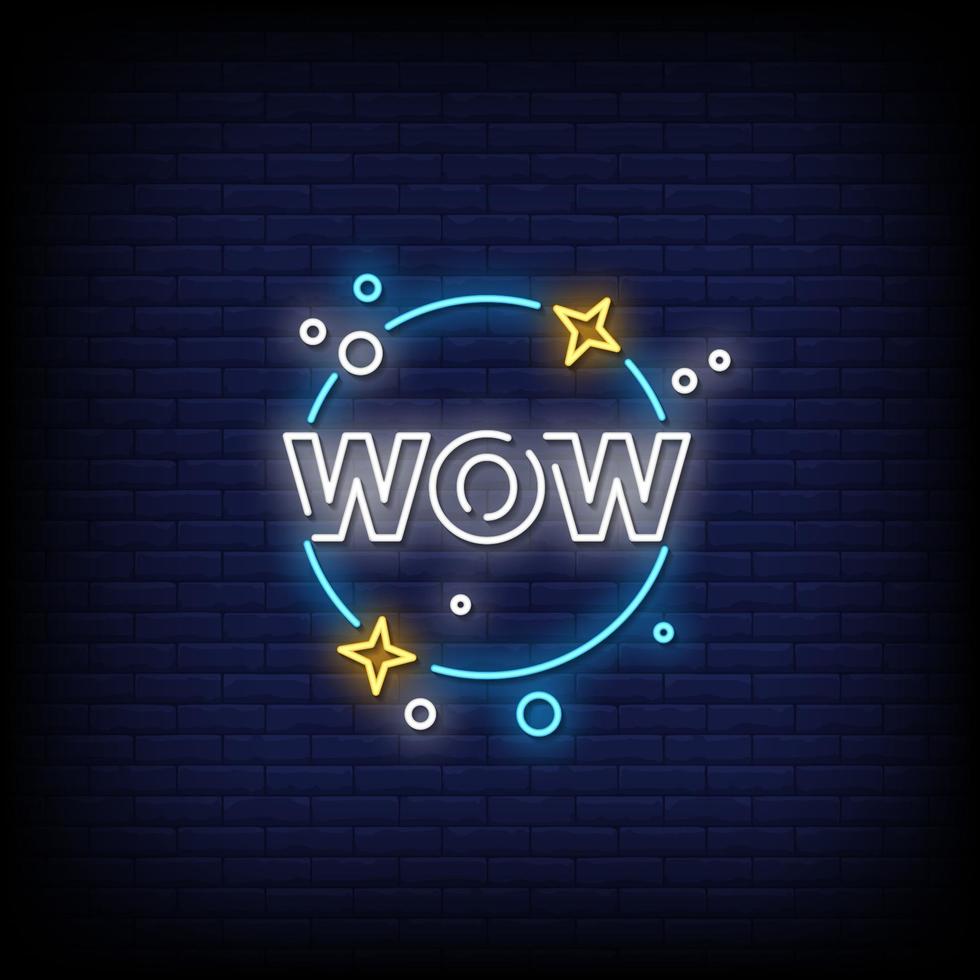 Wow Neon Signs Style Text Vector