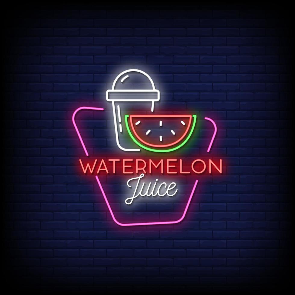 Watermelon Juice Neon Signs Style Text vector