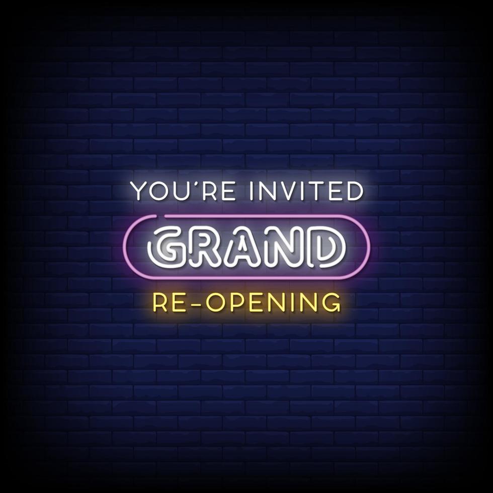 Grand Re opening Neon Signs Style Text Vector