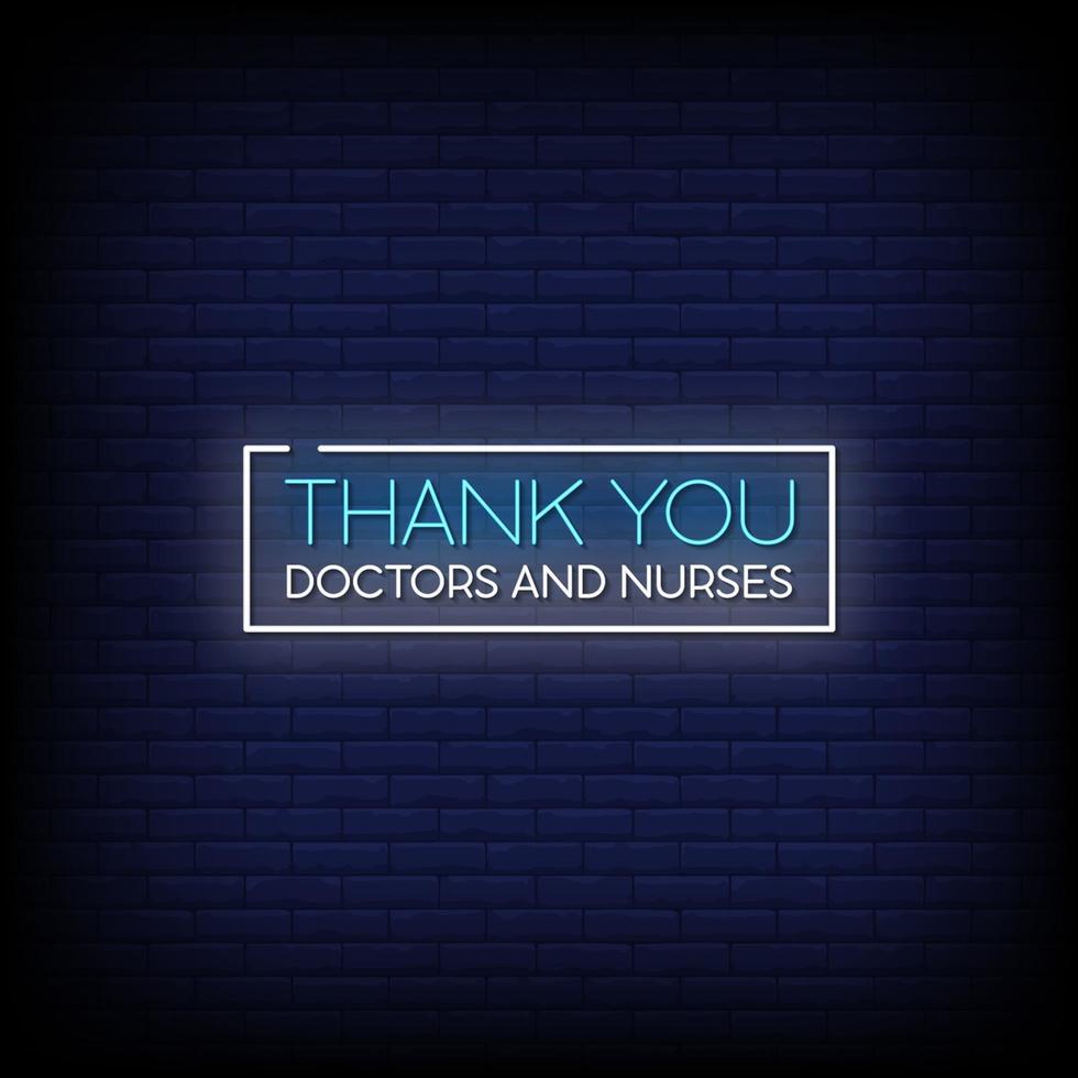 Thank You Doctor and nurses Neon Signs Style Text Vector