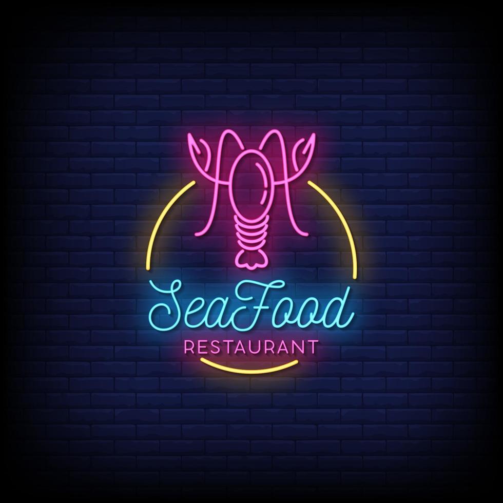 Seafood Restaurant Neon Signs Style Text Vector
