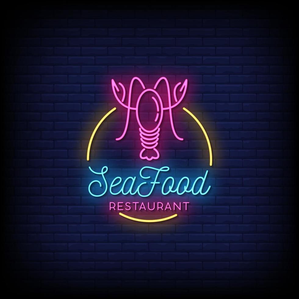 restaurante de mariscos letreros de neón estilo texto vector