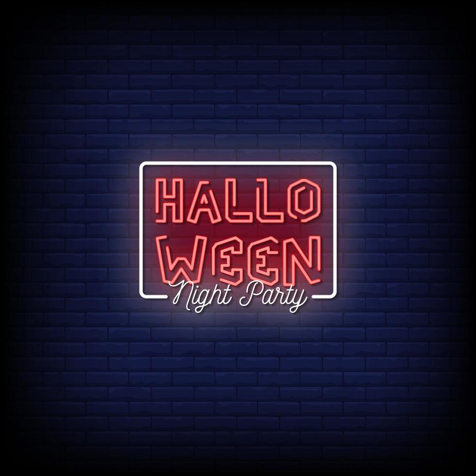 Halloween Night Party Neon Signs Style Text Vector