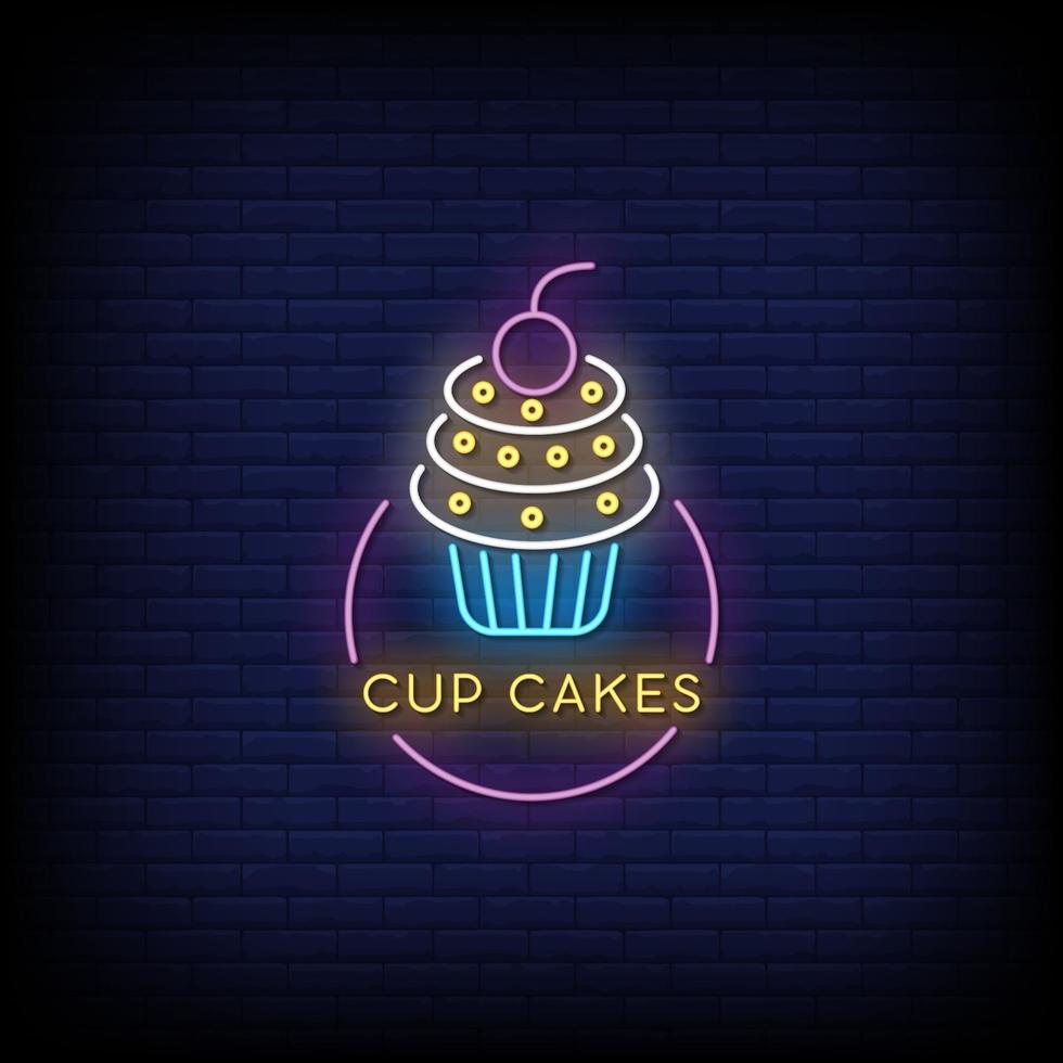 Cup Cakes Neon Signs Style Text Vector