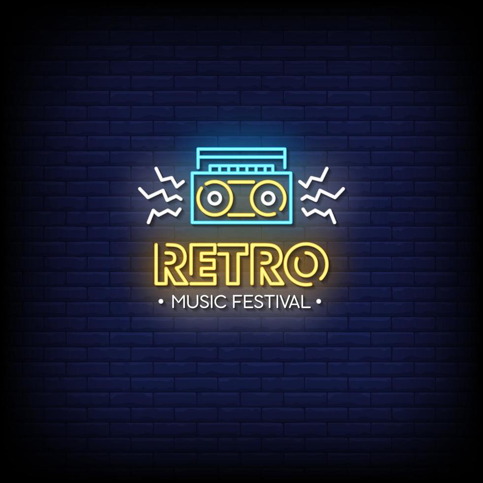 Retro Music Festival Neon Signs Style Text Vector