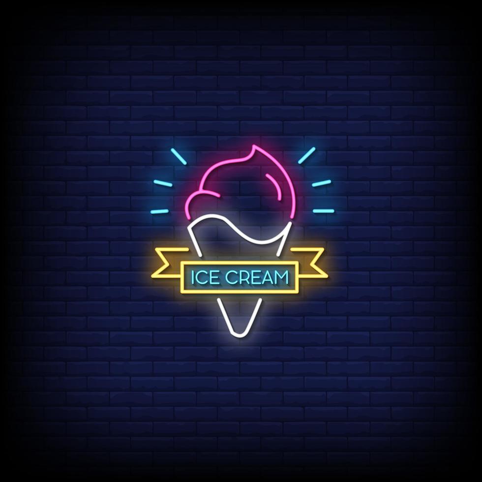 Ice Cream Neon Signs Style Text Vector