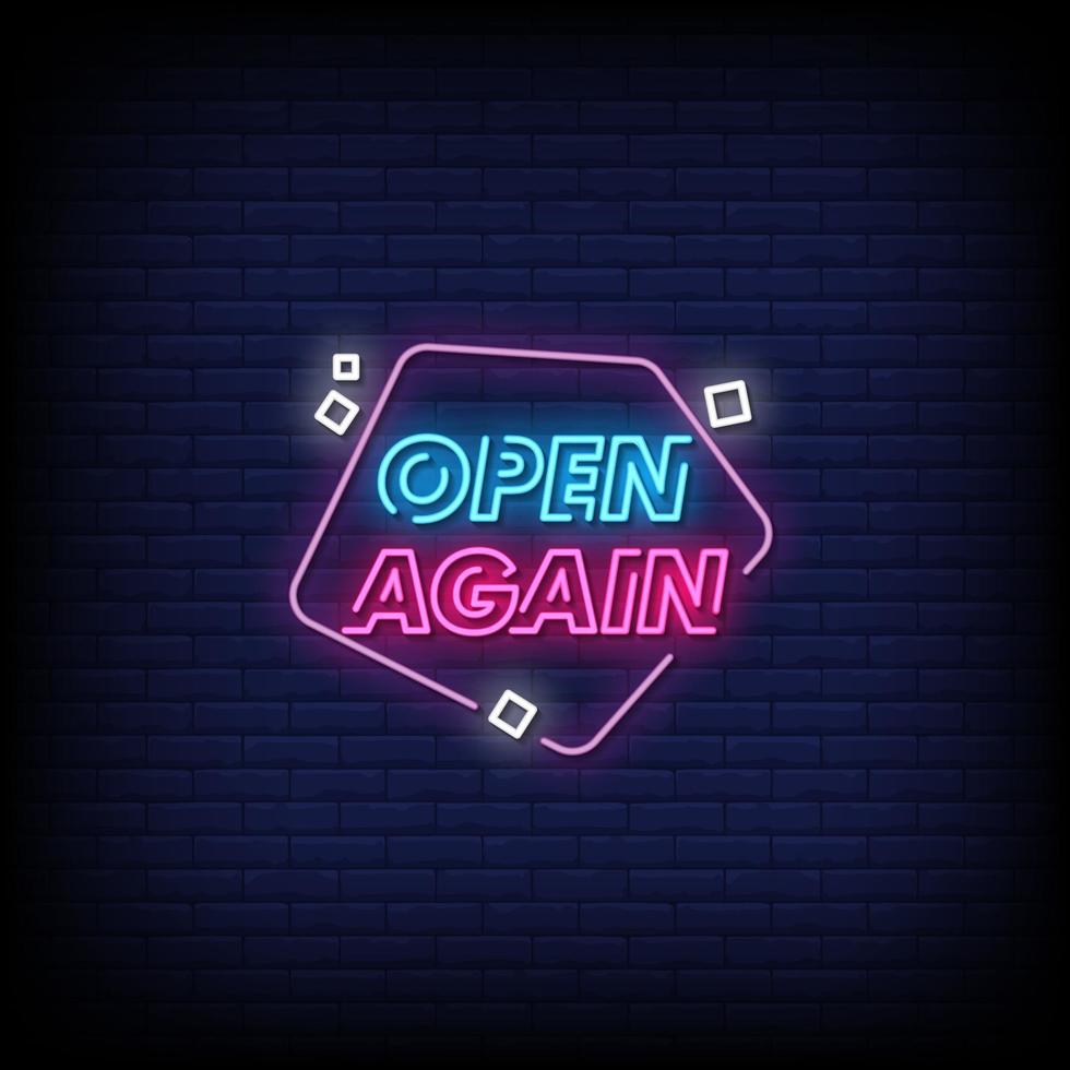Open Again Neon Signs Style Text Vector