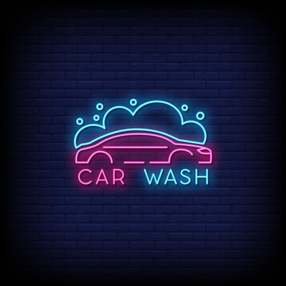 vector de texto de estilo de letreros de neón de lavado de coches