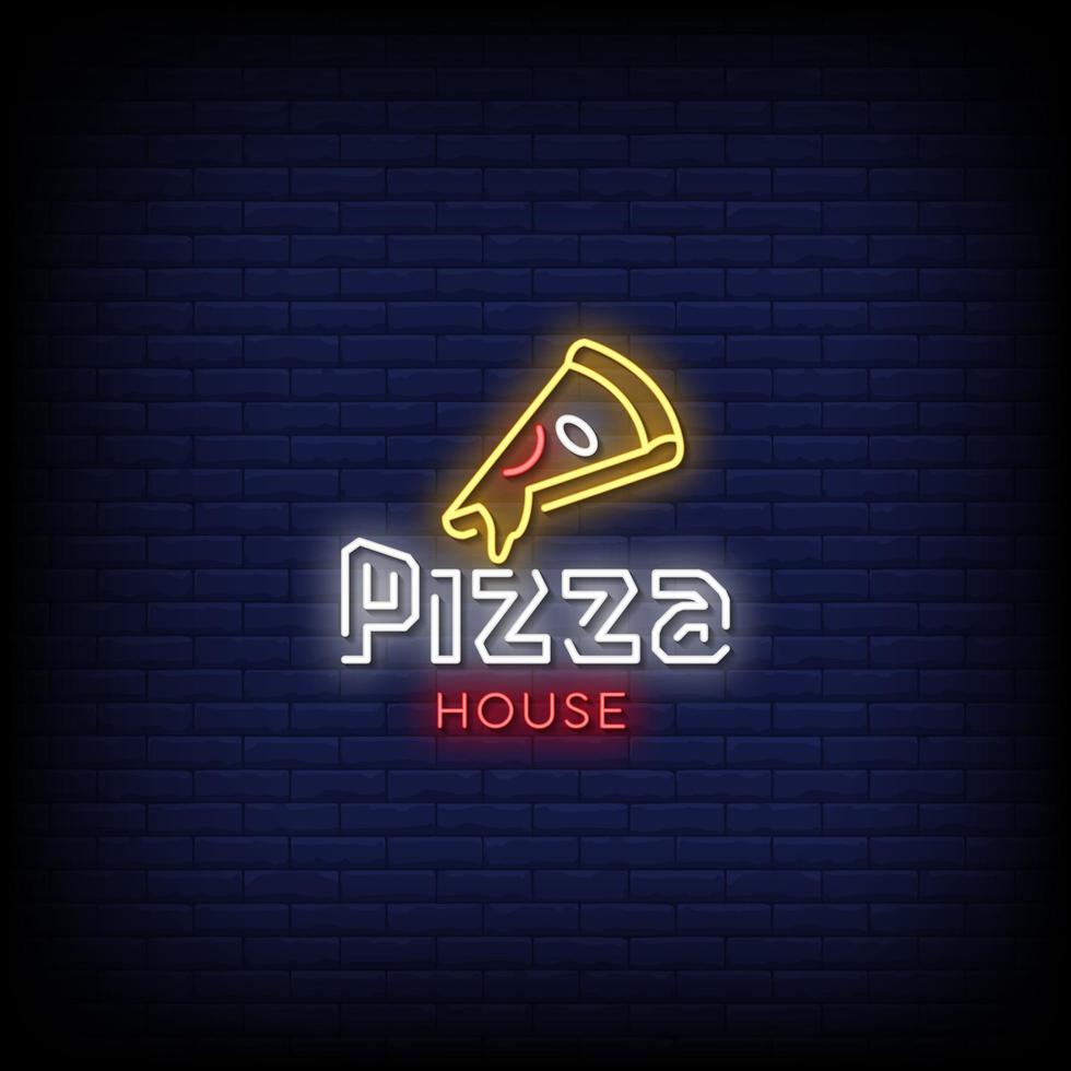 vector de texto de estilo de letreros de neón de casa de pizza