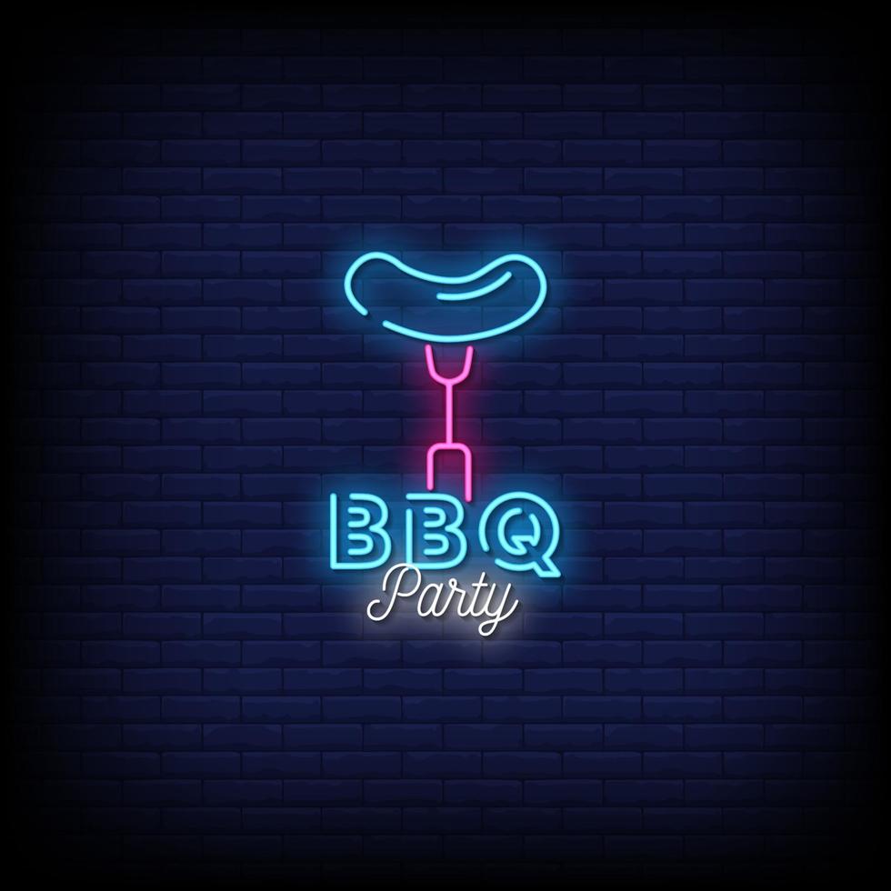 vector de texto de estilo de letreros de neón de fiesta de barbacoa