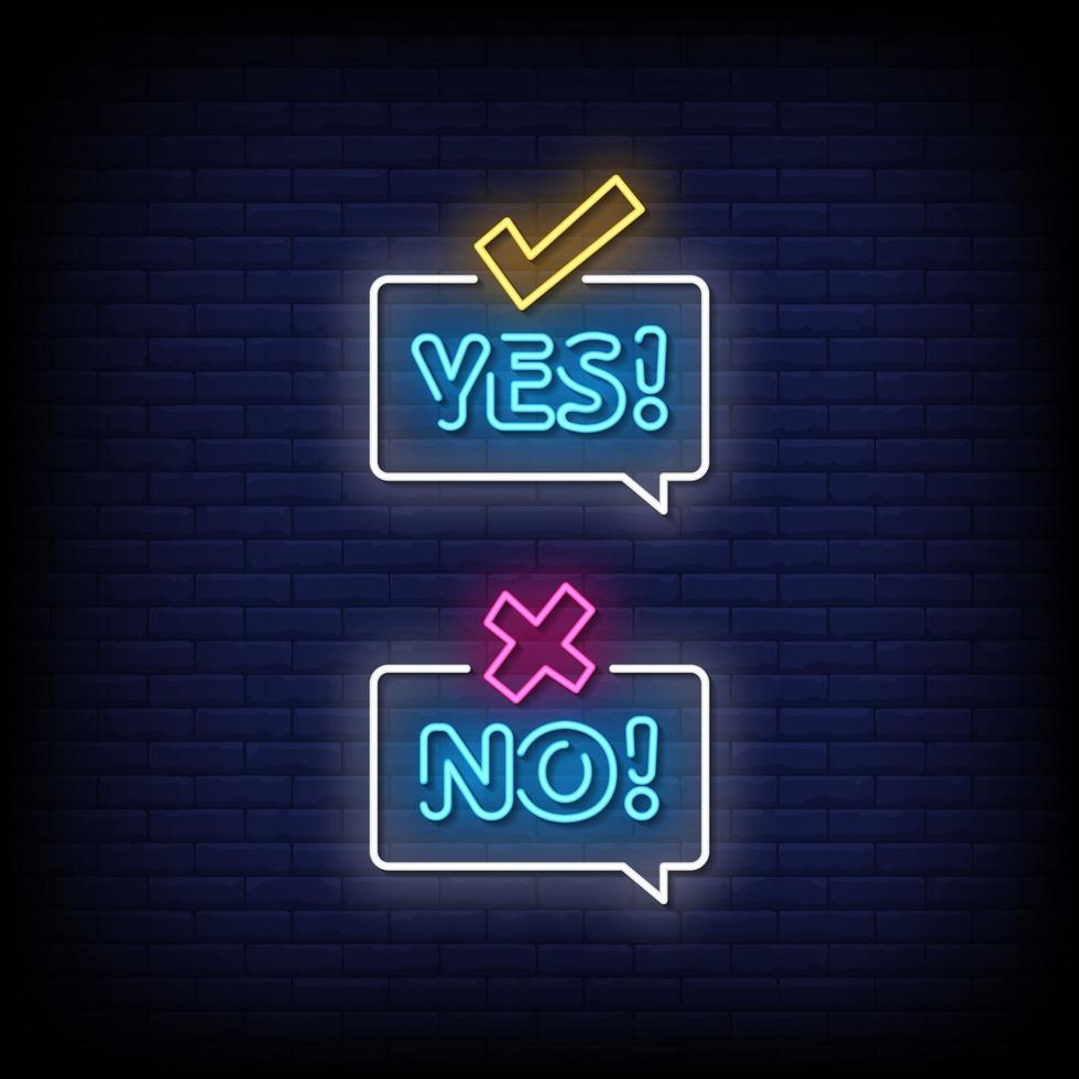 Yes and No Neon Signs Style Text Vector