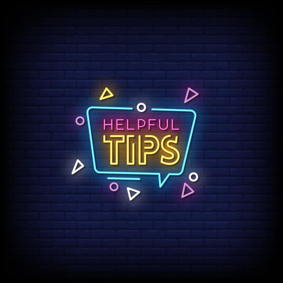 Helpful Tips Neon Signs Style Text Vector