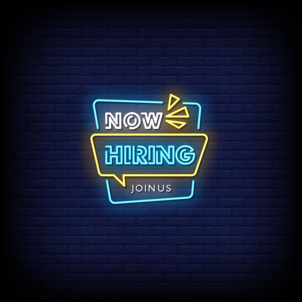 Now Hiring Neon Signs Style Text Vector