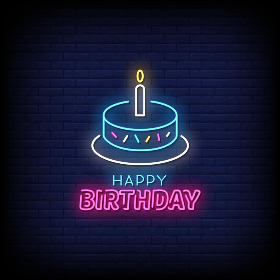 Happy Birthday Neon Signs Style Text Vector