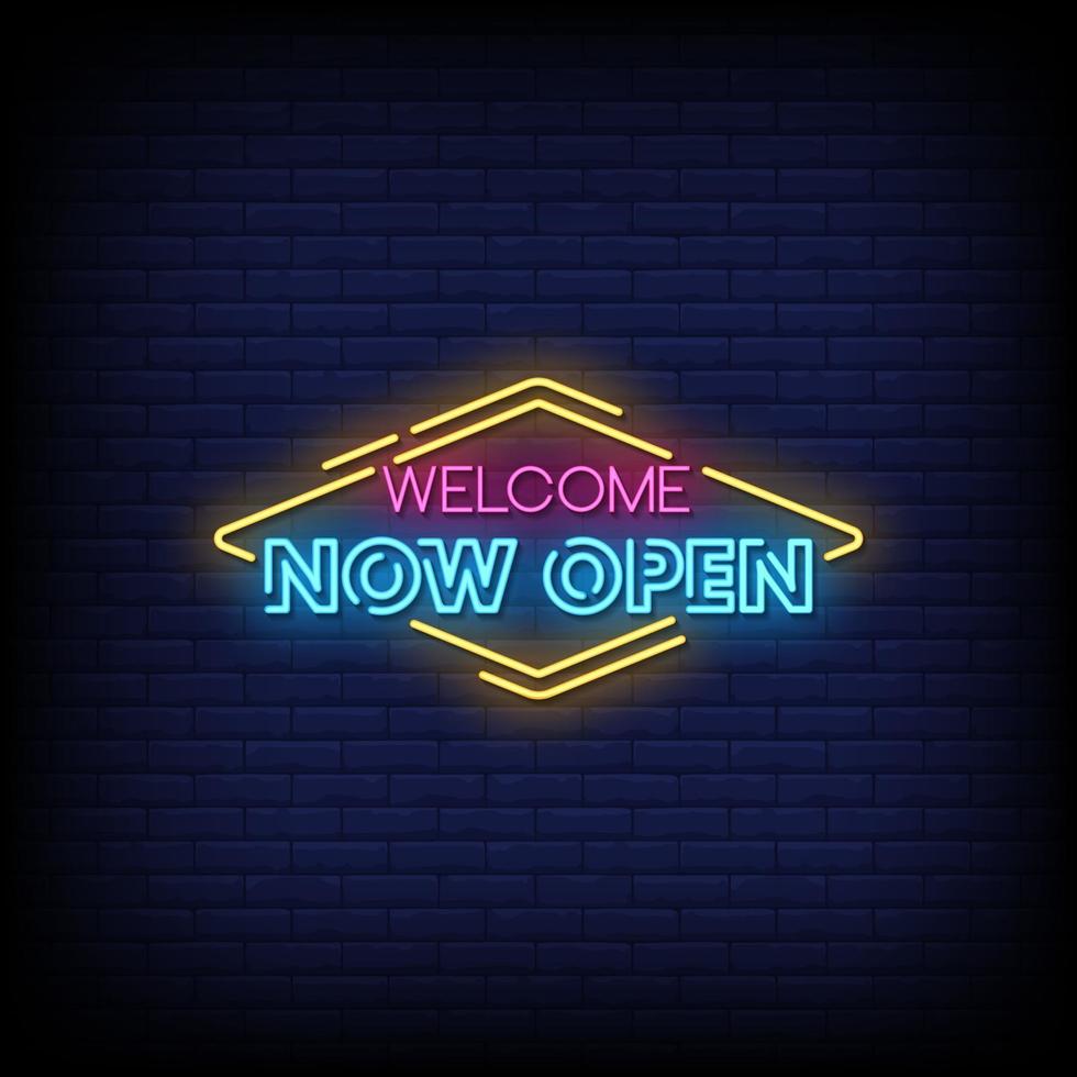 Welcome Now Open Neon Signs Style Text Vector