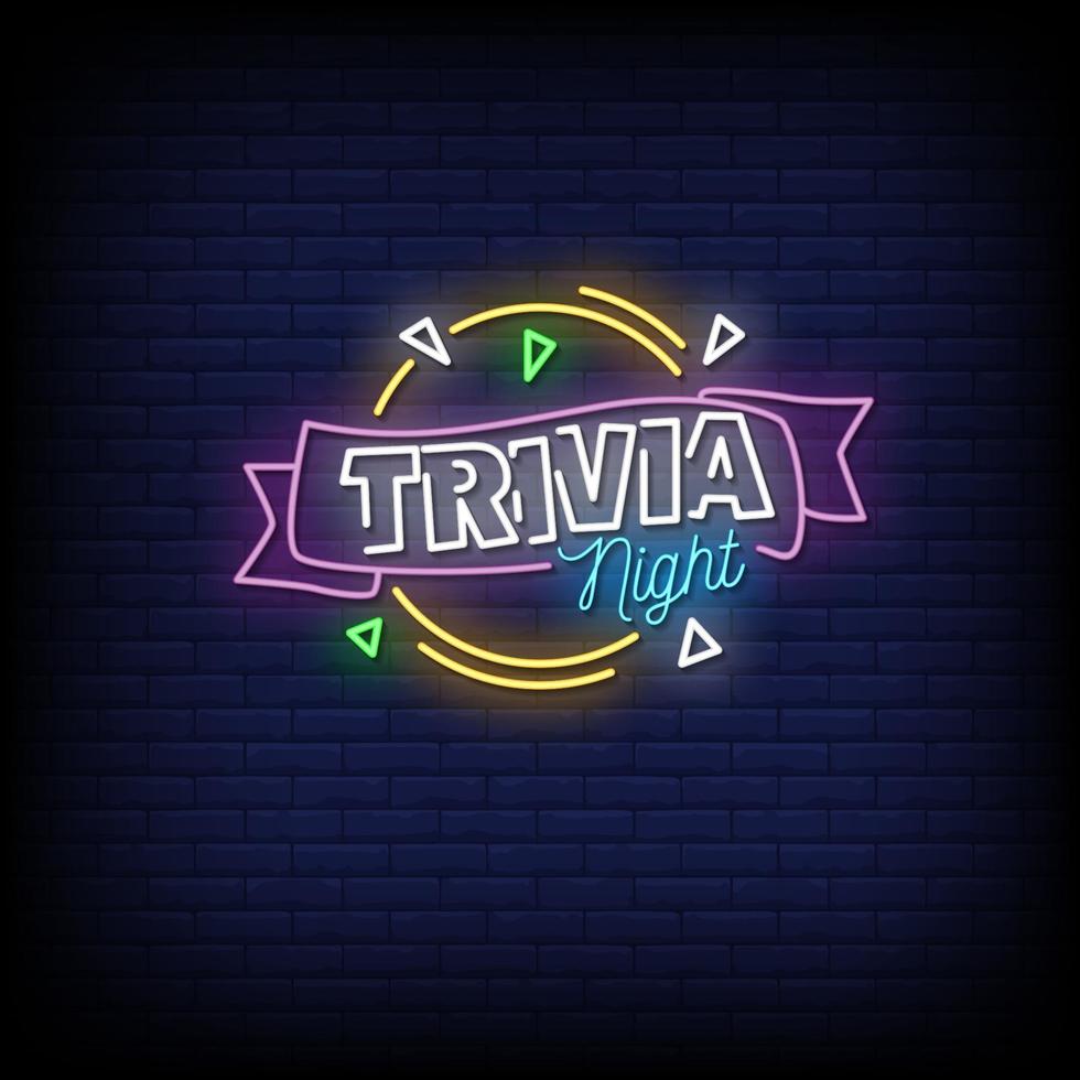 Trivia Night Neon Signs Style Text Vector