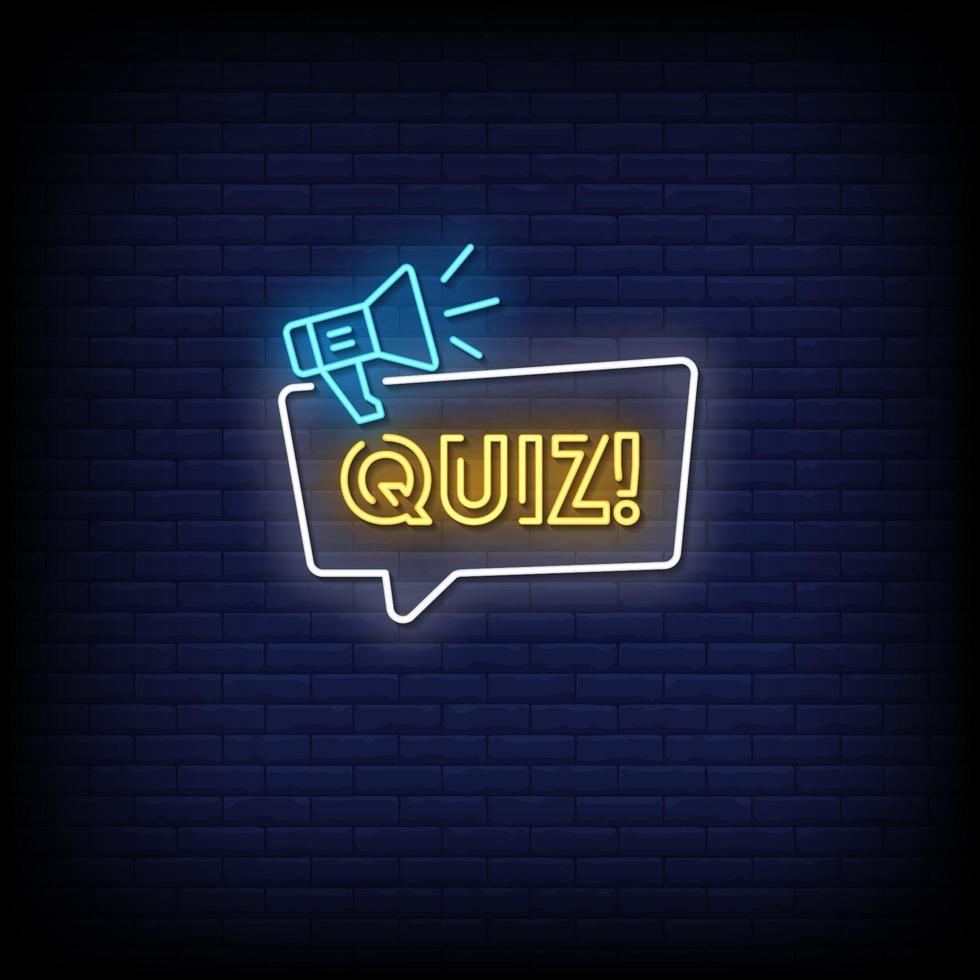 quiz letreros de neón estilo texto vector