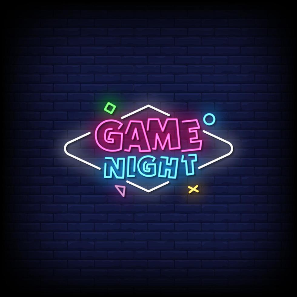 vector de texto de estilo de letreros de neón de noche de juego