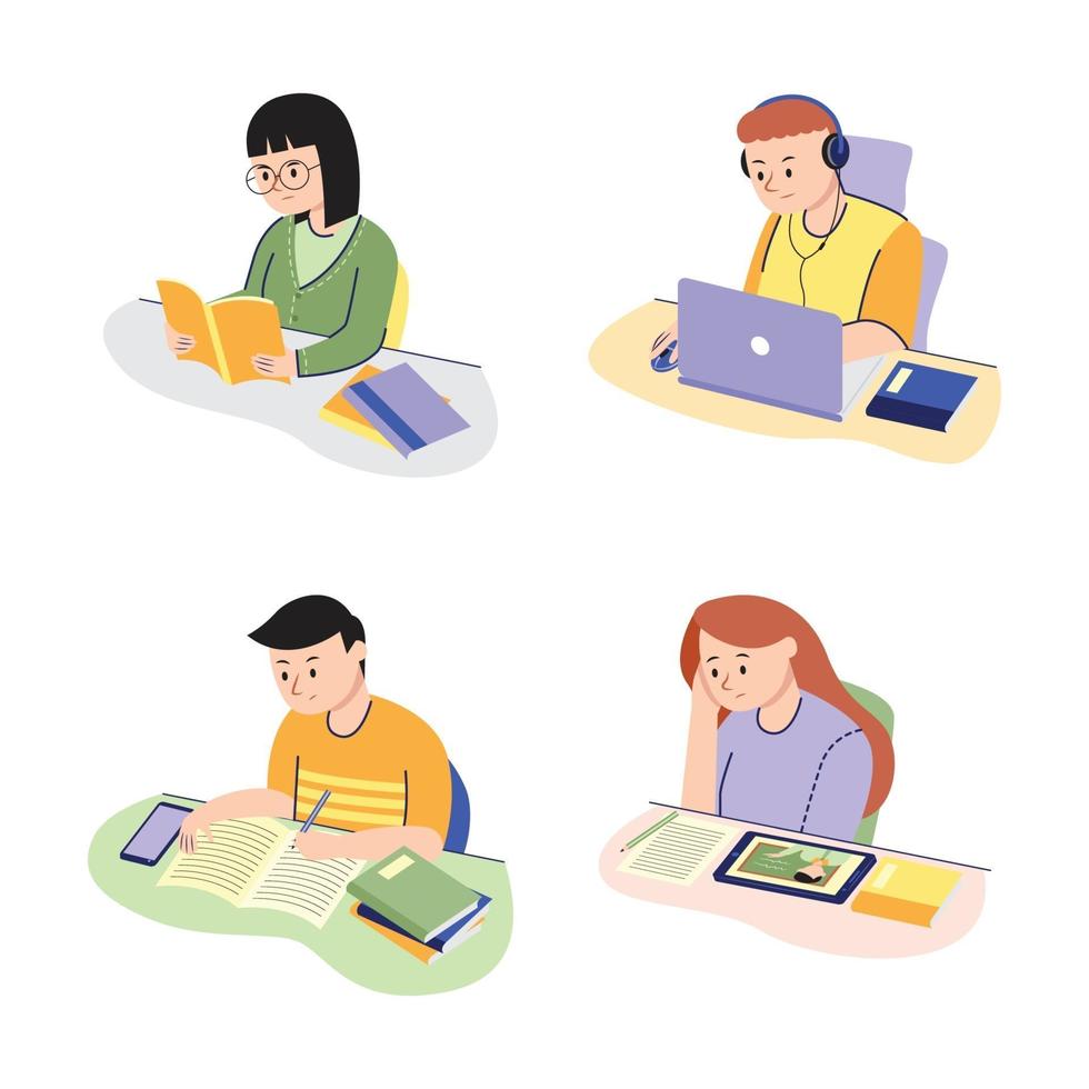 Children Characters Studying vector