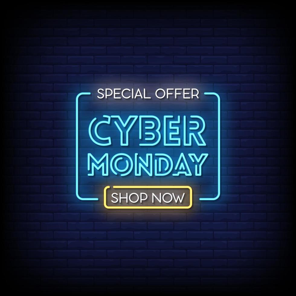 vector de texto de estilo de letreros de neón de cyber monday