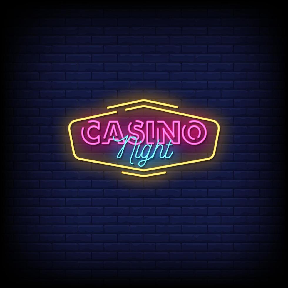 vector de texto de estilo de letreros de neón de noche de casino