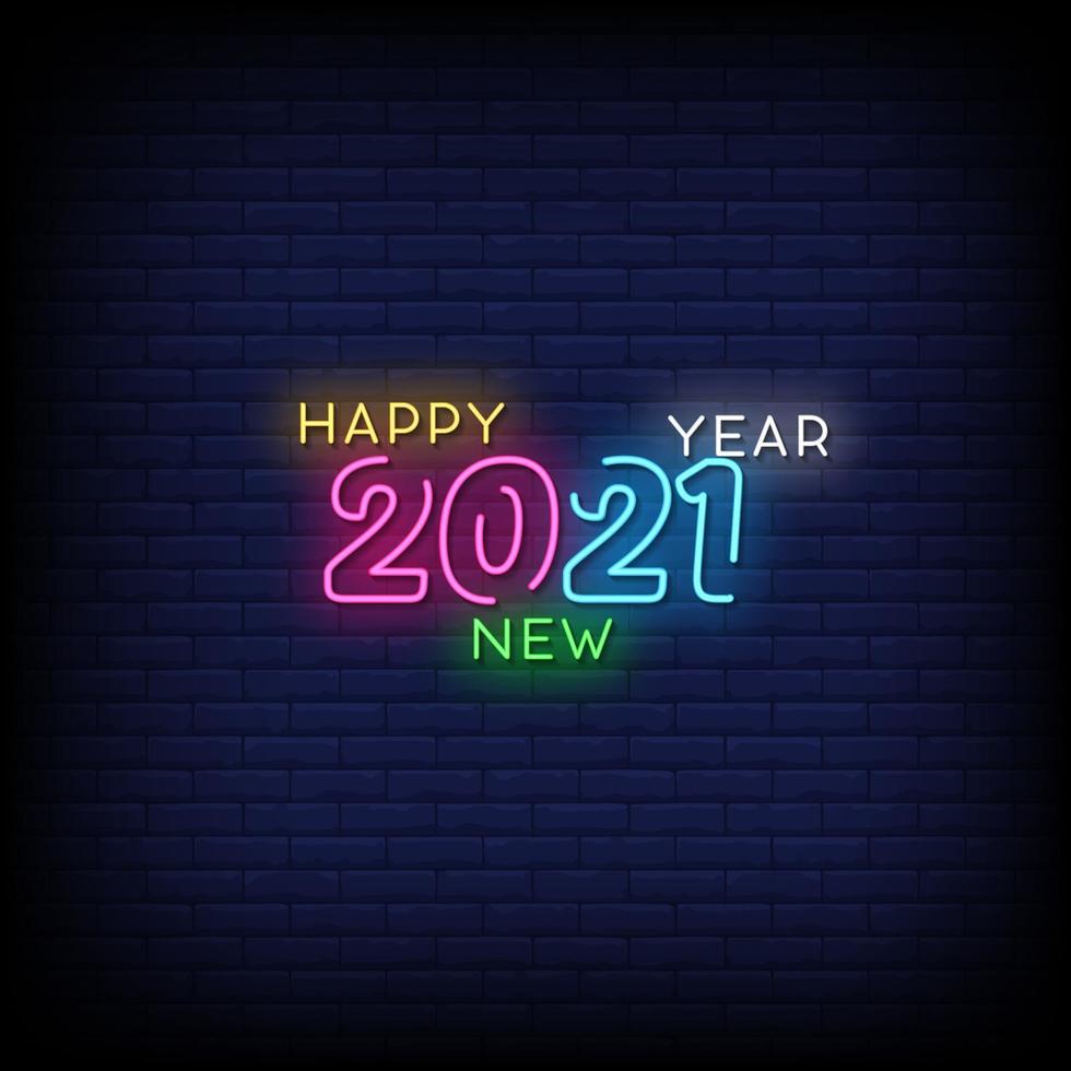 Happy New Year 2021 Neon Signs Style Text Vector