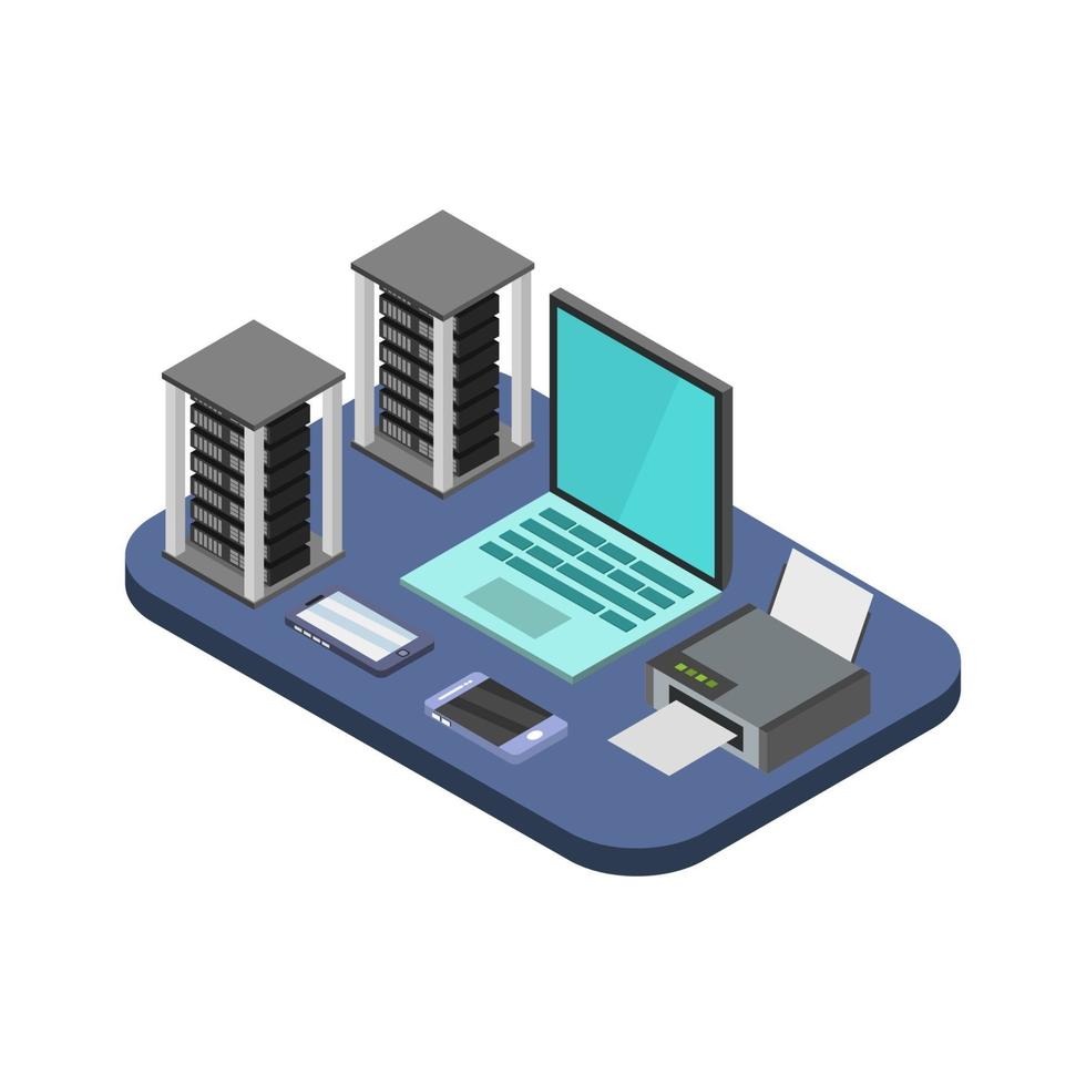 Set Of Isometric Office Desk On White Background vector
