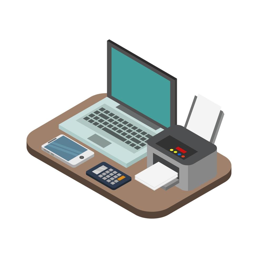 Set Of Isometric Office Desk On White Background vector