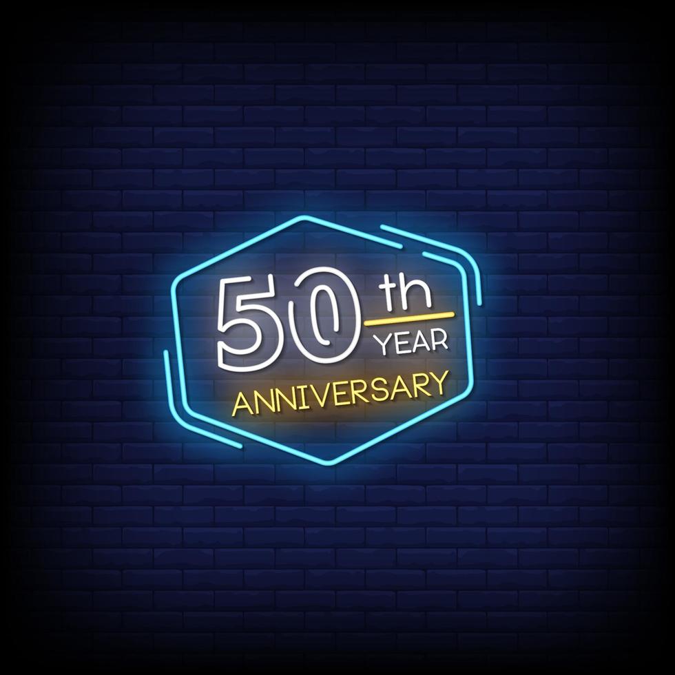 50 th year anniversary Neon Signs Style Text Vector