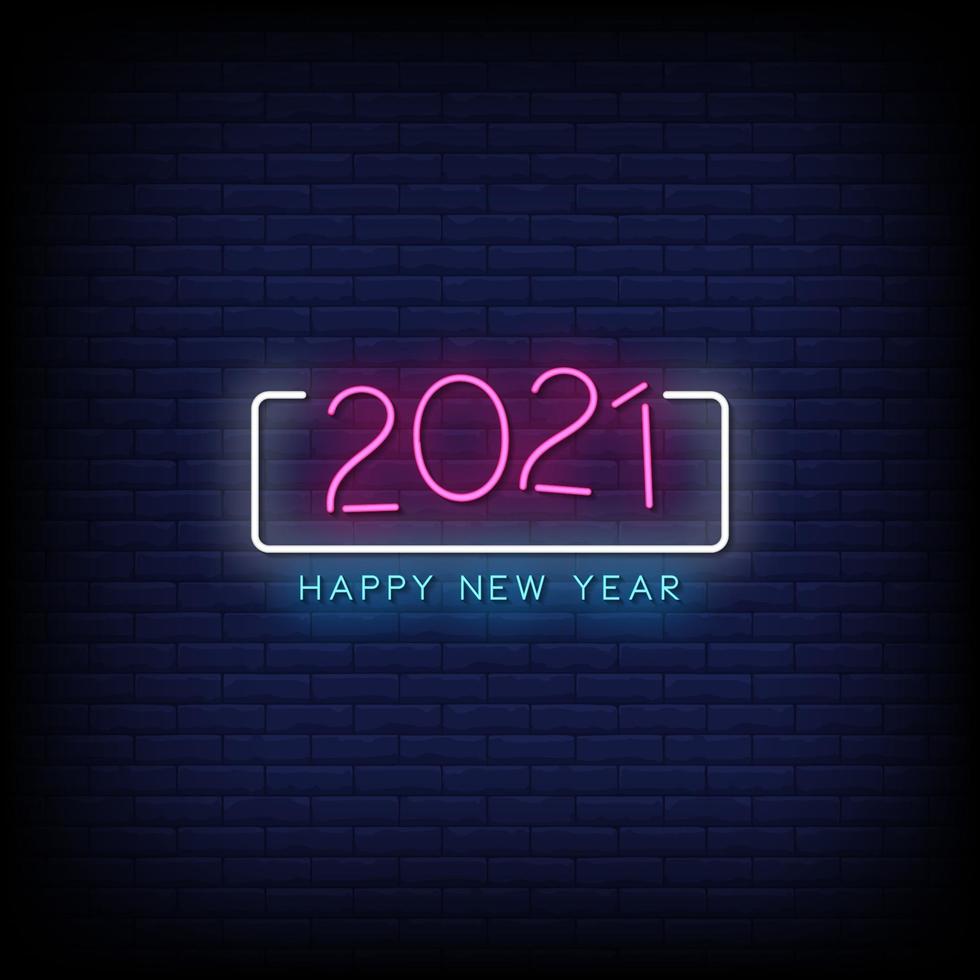 Happy New Year 2021 Neon Signs Style Text Vector