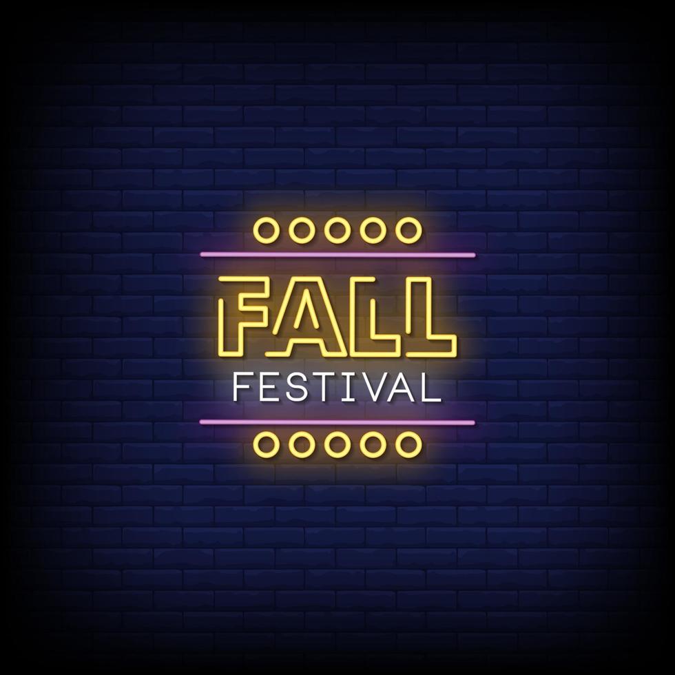 Fall Festival Neon Signs Style Text Vector