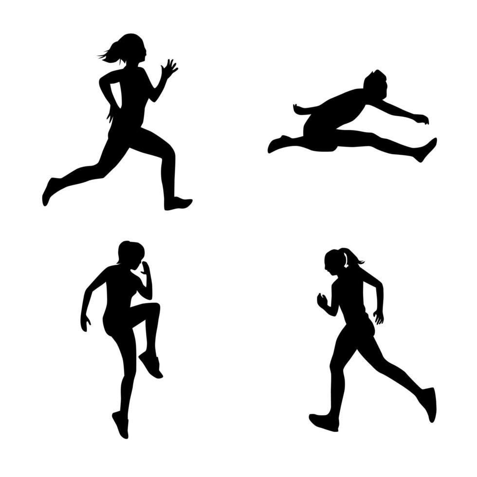 a collection of running athlete silhouettes vector