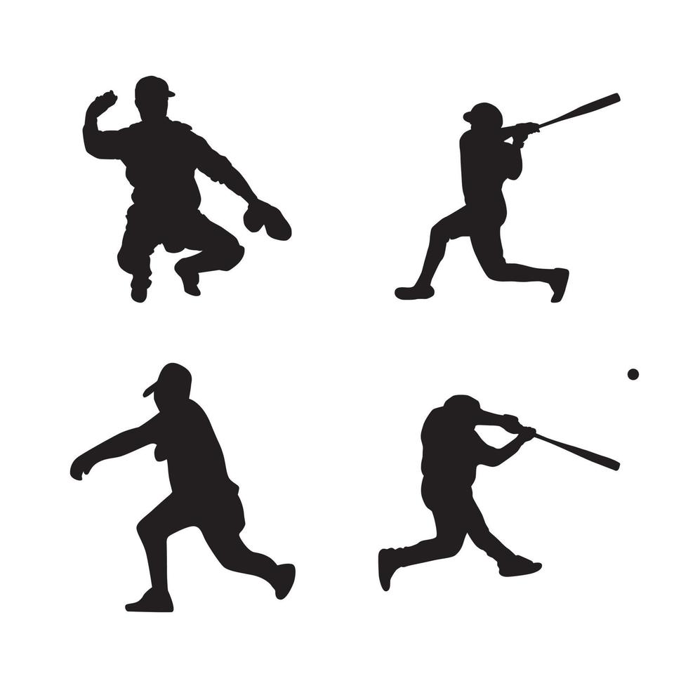 colección de siluetas de jugadores de béisbol vector