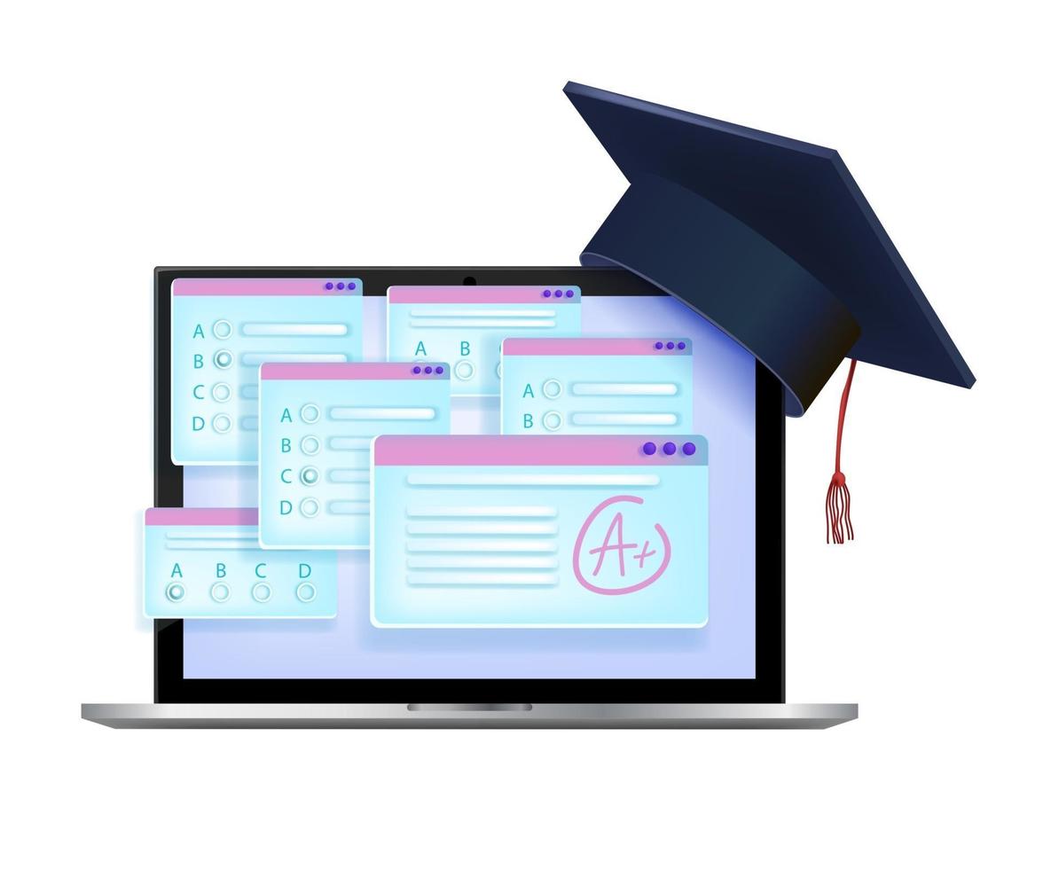 Online exam, internet vector test education illustration