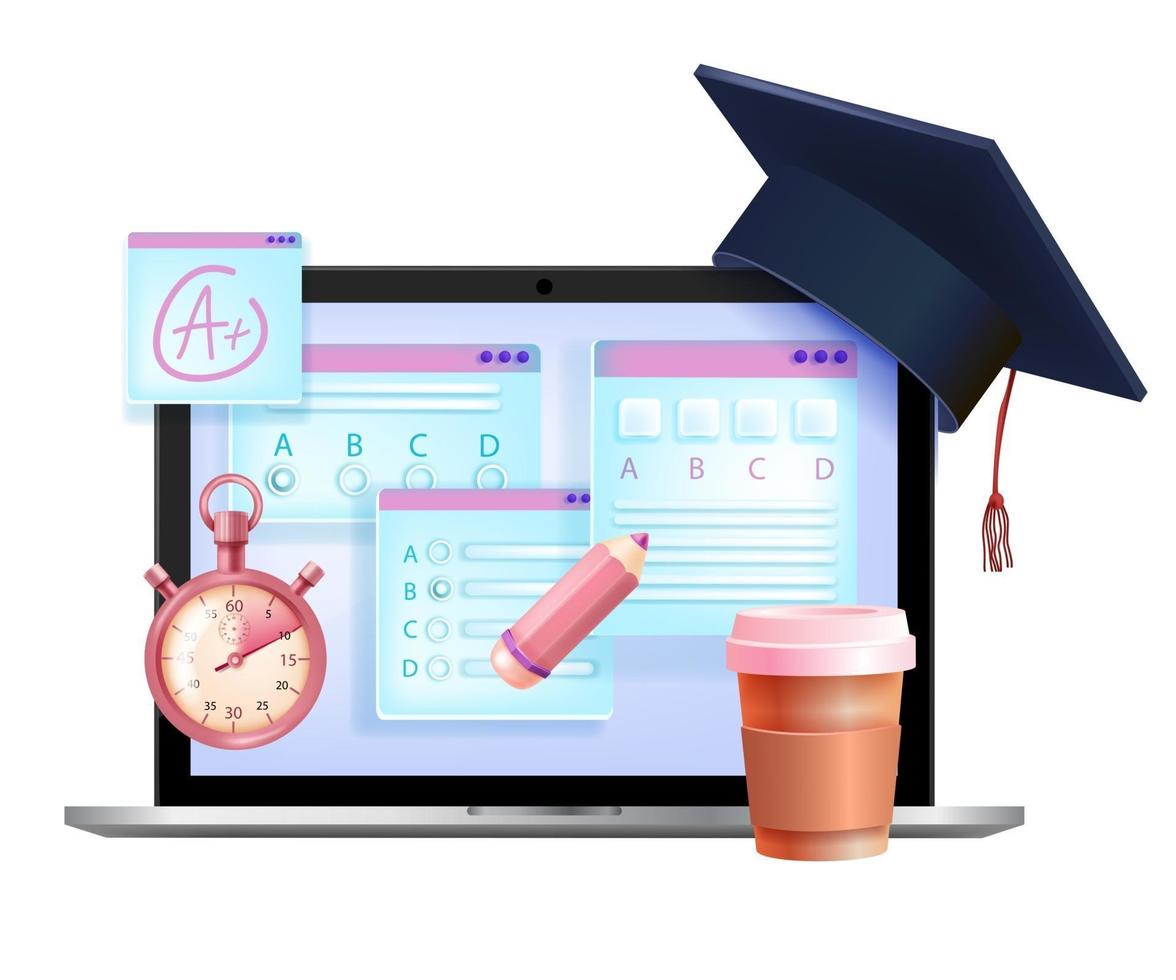 Online exam, internet vector test education 3D concept