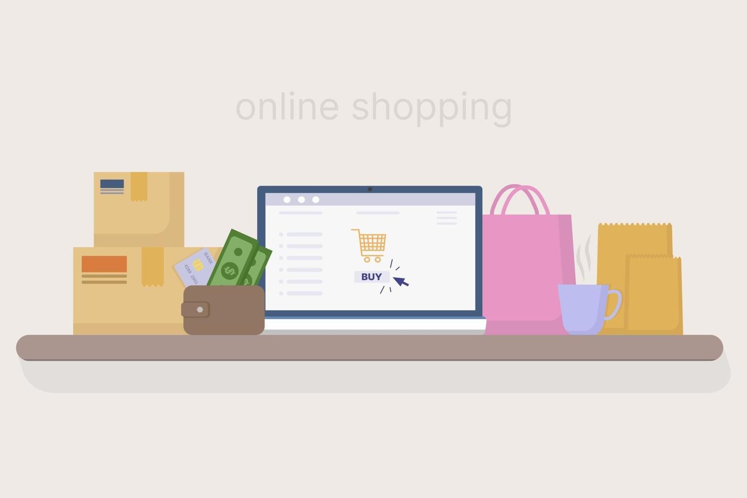 compras en línea en casa ilustración vectorial. vector