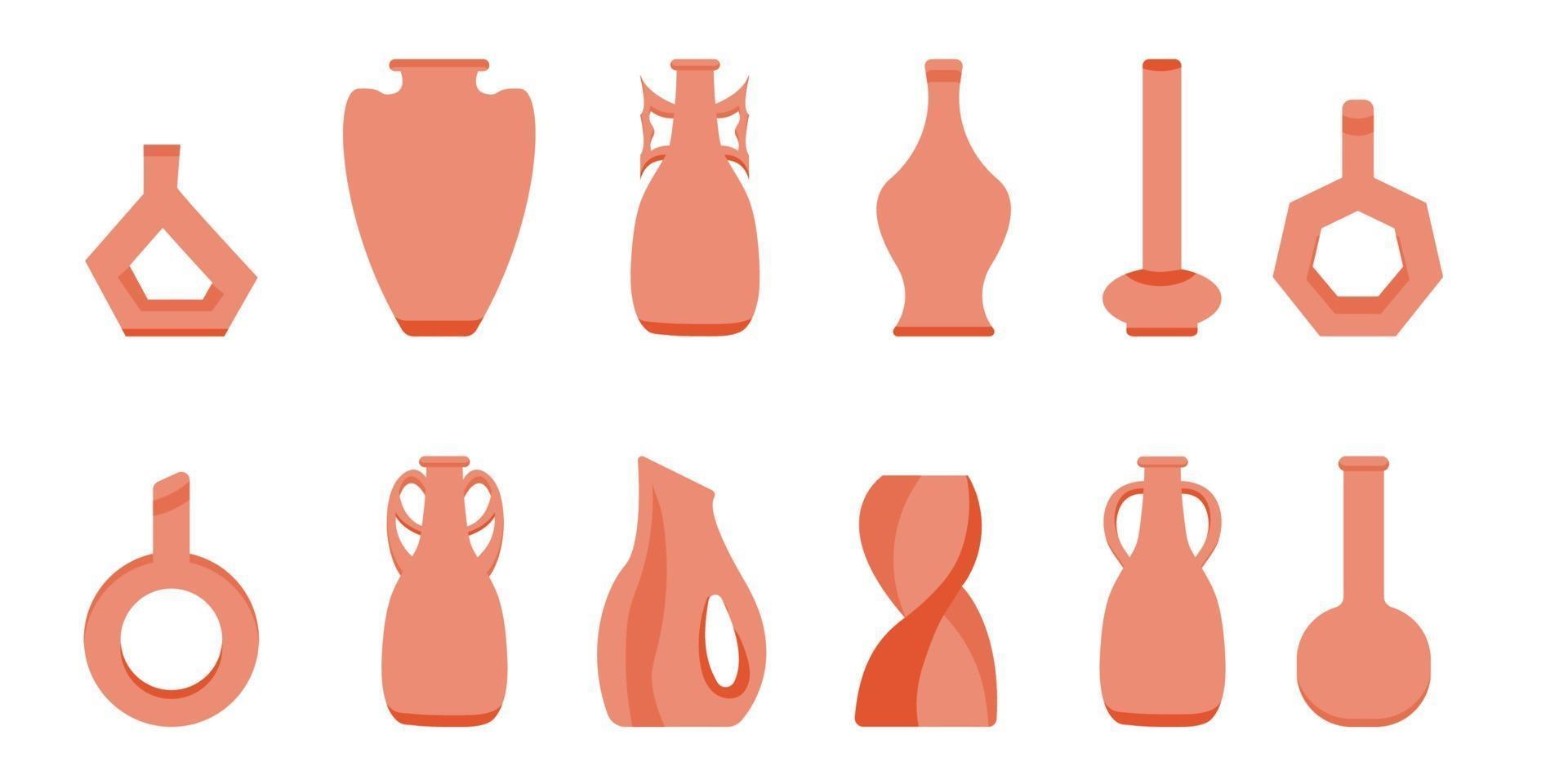 Hand Draw Pottery Vase, Clay Crockery and Pots. Trendy Collage for Decoration in Ecological Style. vector