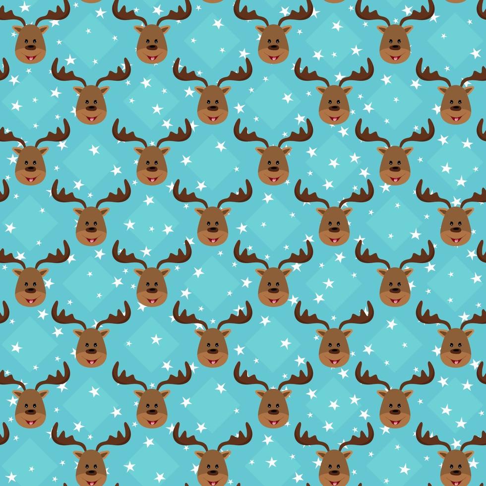 Seamless funny pattern with head of deer on stars background. vector