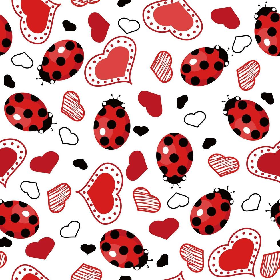 Seamless pattern with ladybugs and hearts. vector