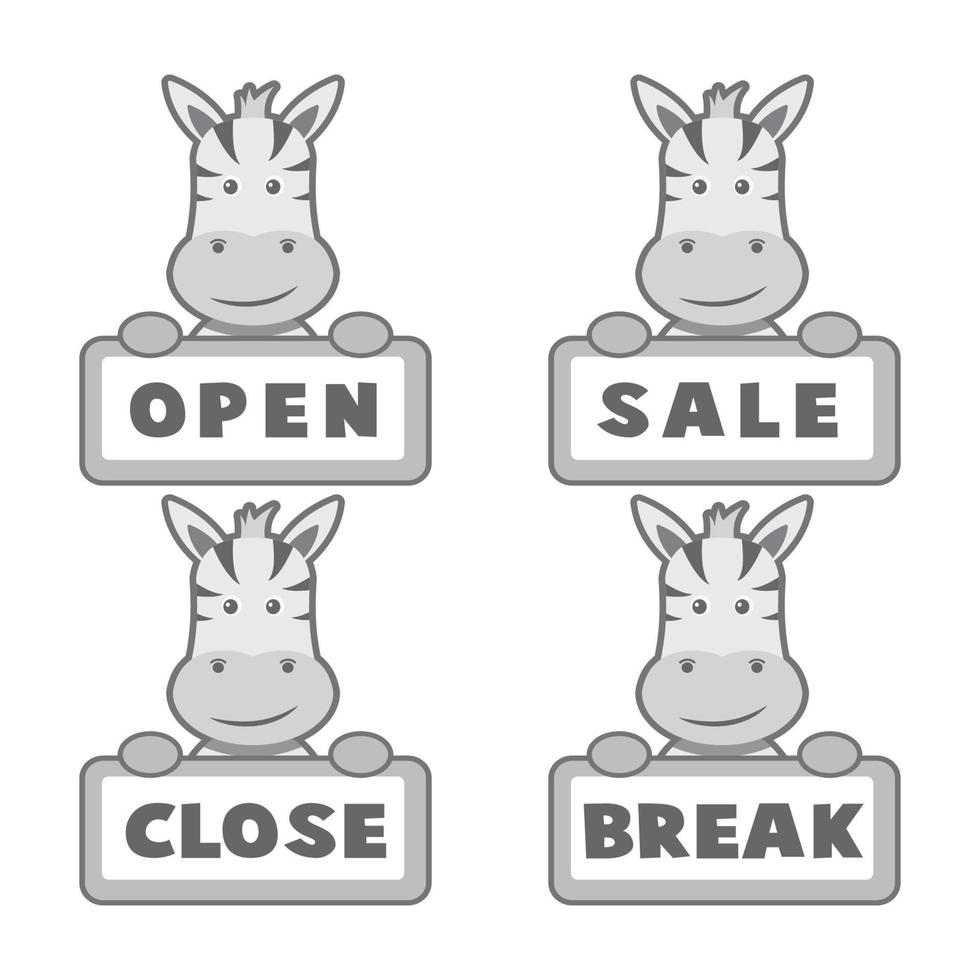 Open and closed board signs, zebra. Vector icons illustration.